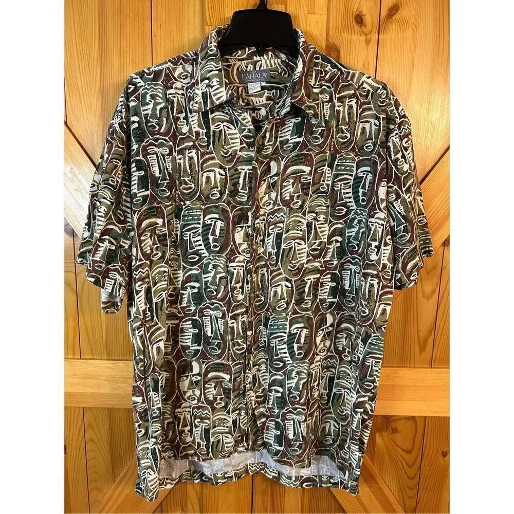 Kahala Mens Button Down Hawaiian Shirt Size Large Pocket Short Sleeve (8337)